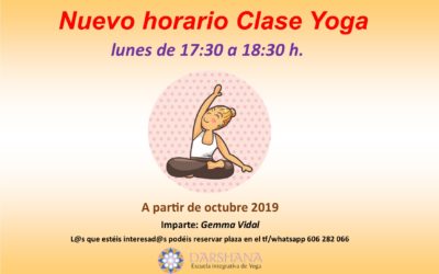 Nuevo horario clases Yoga – Lunes a las 17:30