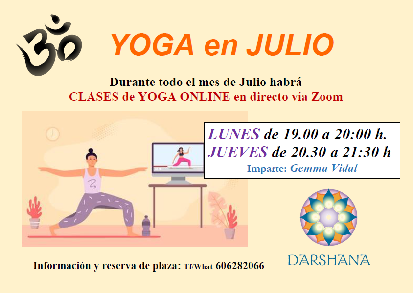 Clases de Yoga en Julio – online en directo vía zoom