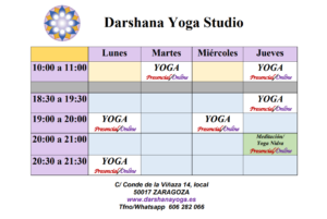 Horarios Clases Yoga Darshana Zaragoza